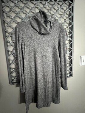 Neelys Gray Ribbed Cowl Neck Sweater Dress Size Small